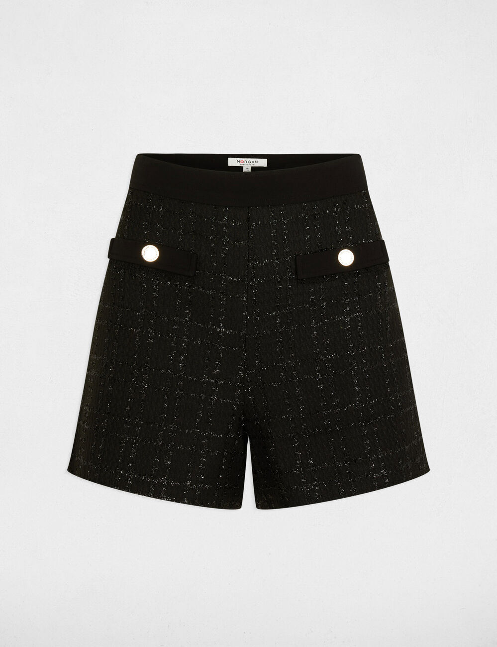 Short ajusté tweed noir femme