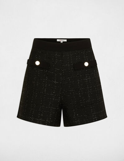 Short ajusté tweed noir femme
