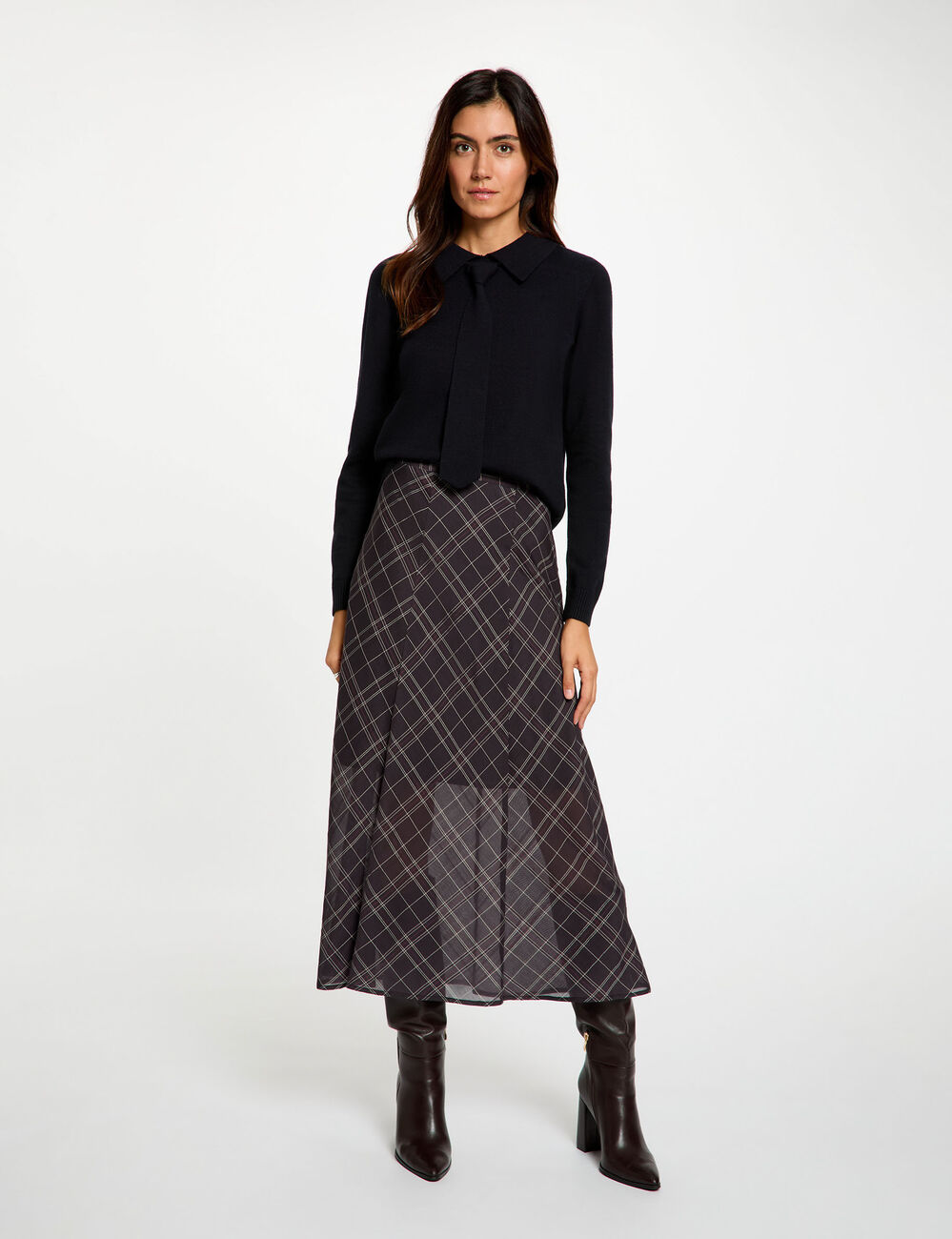 Jupe midi taille haute multicolore femme