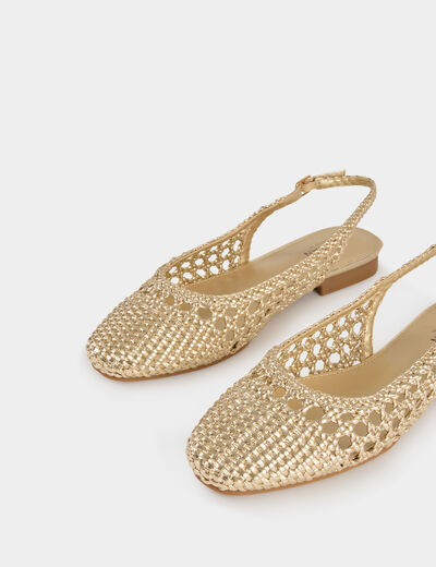 Geflochtene flache Sandale goldgelb damen