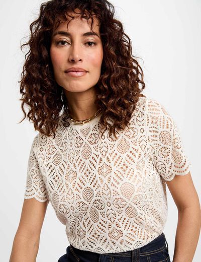 T-shirt manches courtes ivoire femme