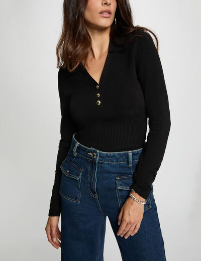 Figurbetonter Pulli mit Polokragen schwarz damen
