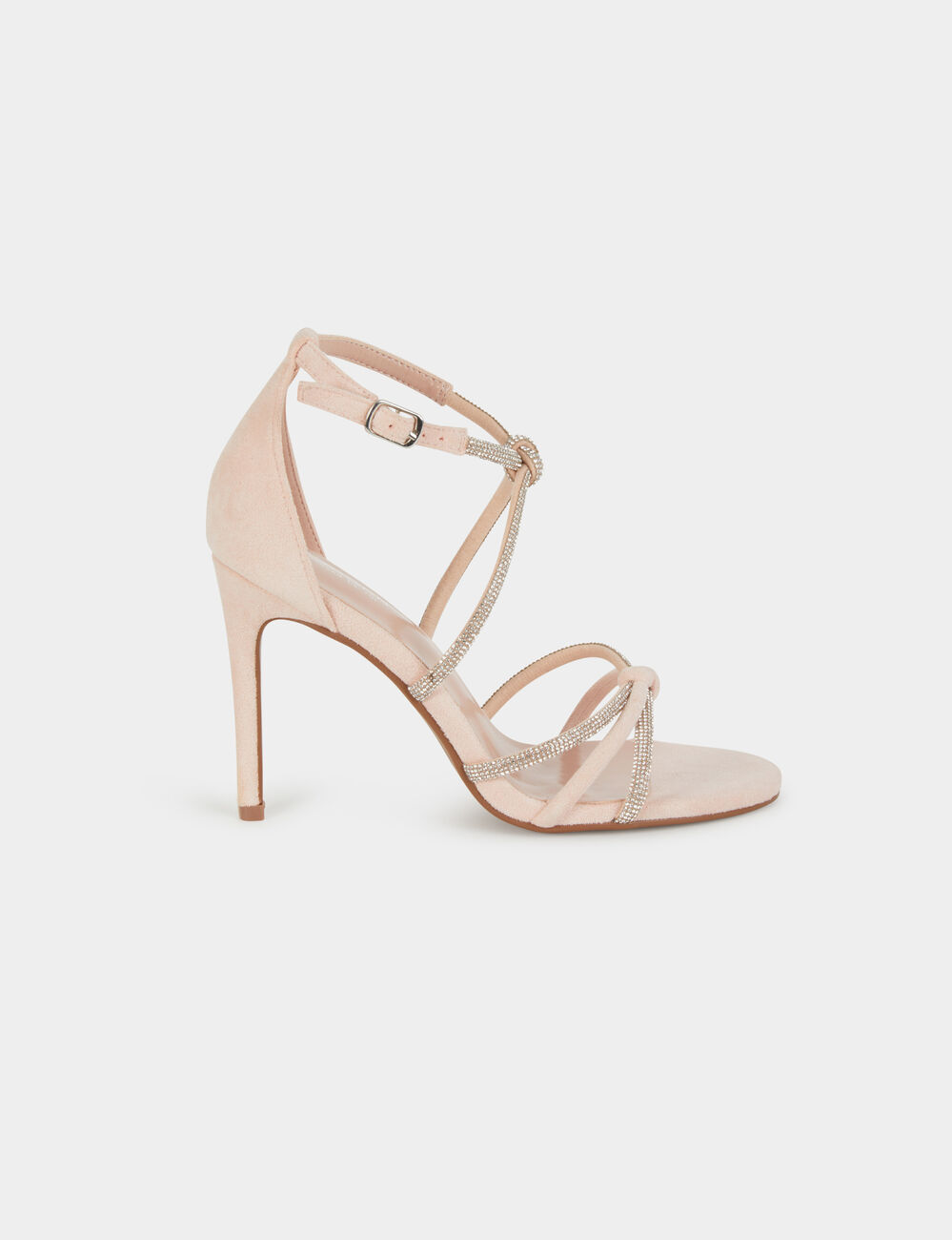 Sandales &agrave; talons avec brides strass rose clair femme