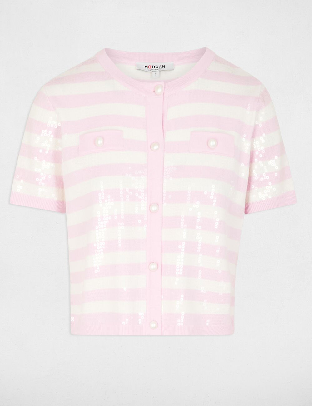 Gilet ray&eacute; sequins rose femme