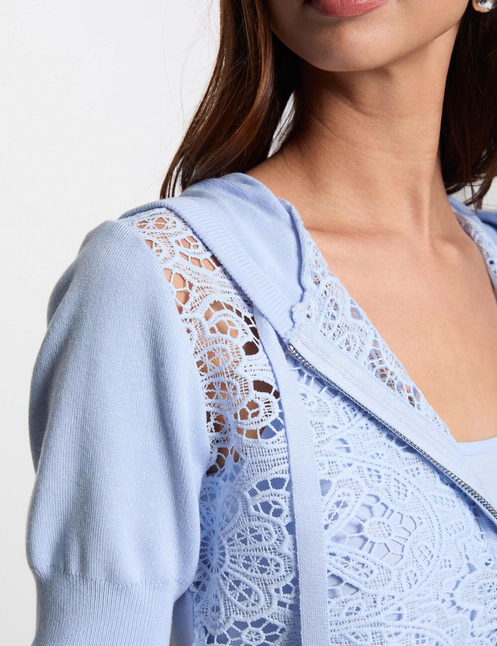 Gilet manches courtes capuche bleu ciel femme
