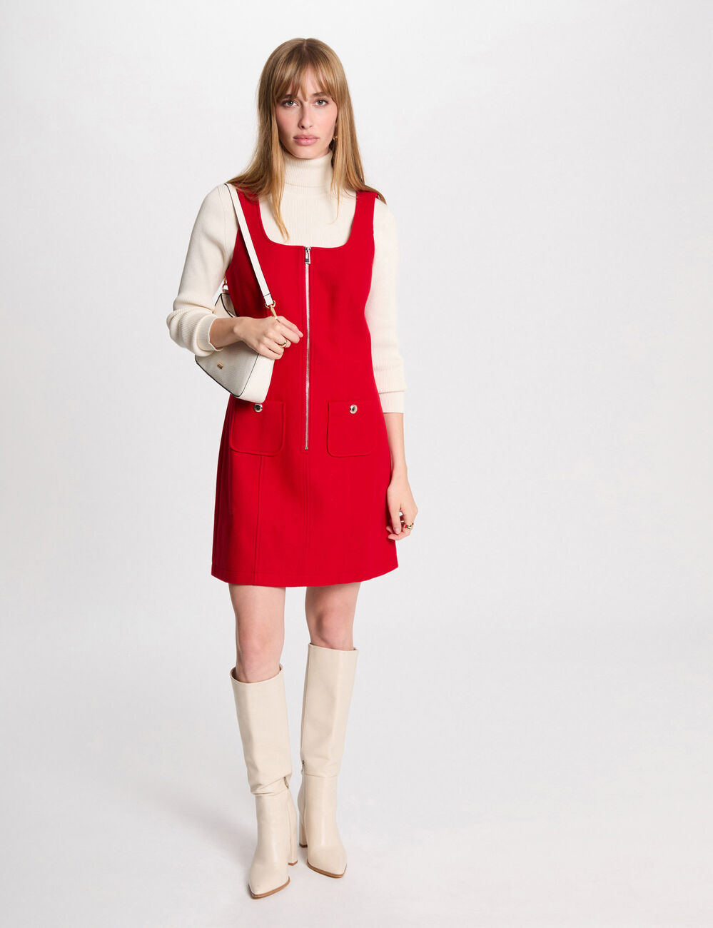 Kurzes Latzkleid mit Reißverschluss rot damen