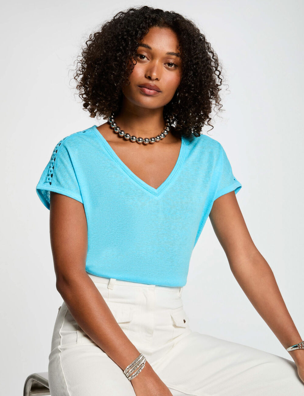 T-shirt manches courtes bleu ciel femme