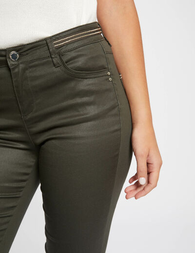 Pantalon slim enduit vert foncé femme