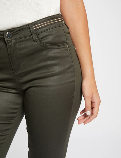 pantalon slim enduit vert fonce femme Pantalon slim enduit vert foncé femme