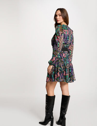 Kurzes, ausgestelltes Kleid mit Print mehrfarbig damen