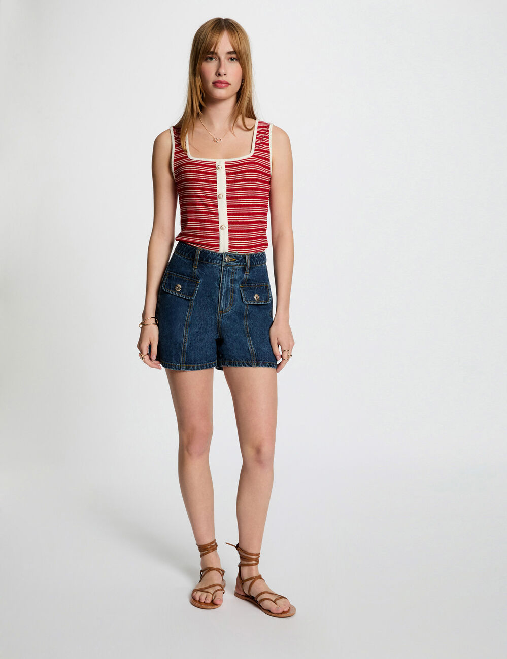 Gestreiftes ärmelloses Tanktop weiss damen