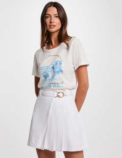 Jupe en jean plissée blanc femme