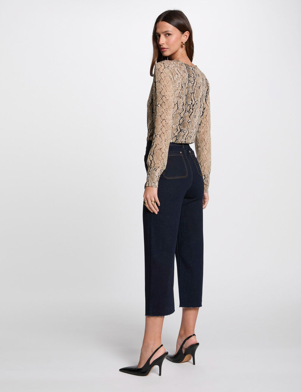Pantalon jambe large 7/8ème denim brut femme