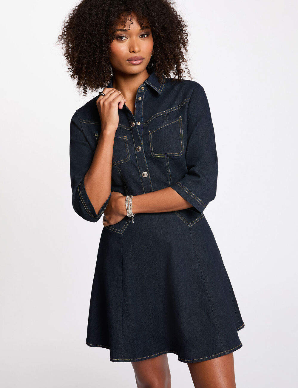 Robe courte en jean denim brut femme