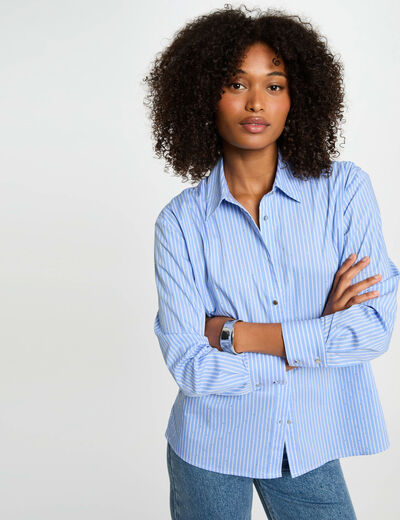Chemise manches longues rayée bleu ciel femme