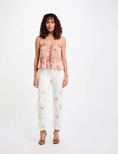 Jeans droit brodé blanc femme