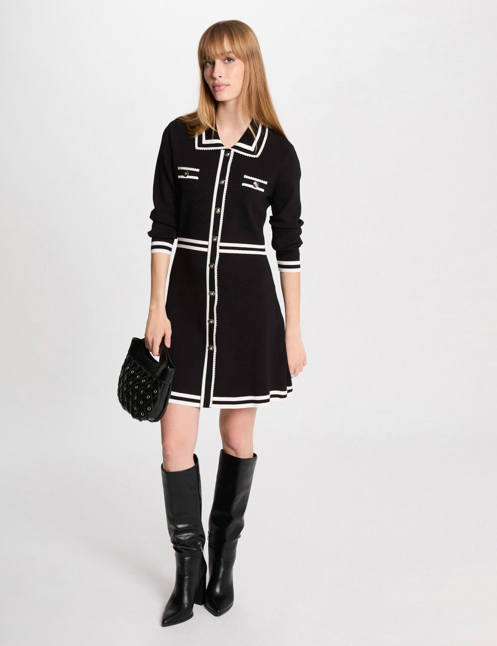Kurzes, gestricktes Trapez-Kleid schwarz damen