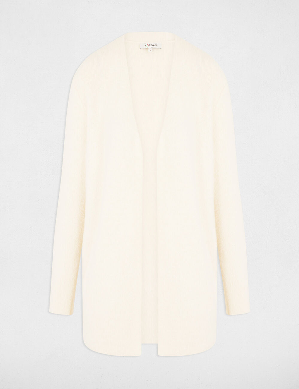 Gilet long maille duveteuse ivoire femme