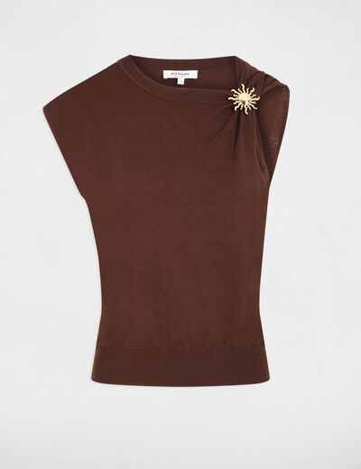 Top asym&eacute;trique sans manches marron fonc&eacute; femme