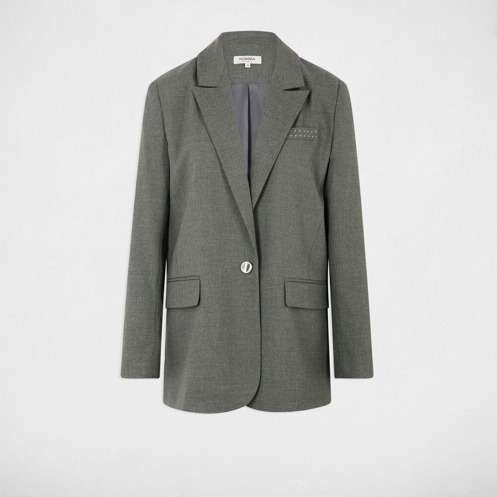 Lange Jacke mit Nieten-Details gris clair damen