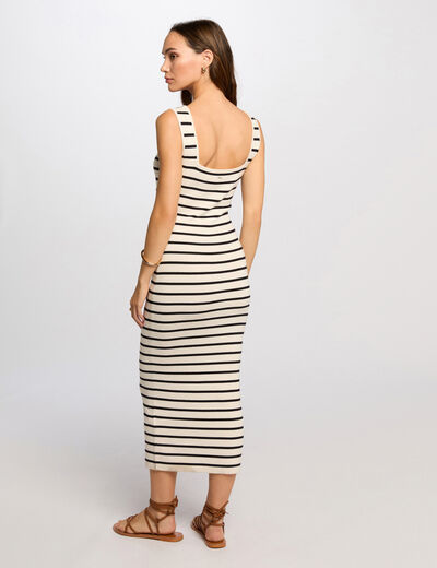 Robe tricot longue ajustée ecru femme