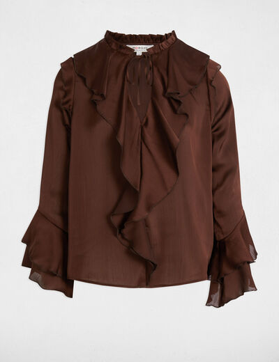 Blouse manches longues marron foncé femme