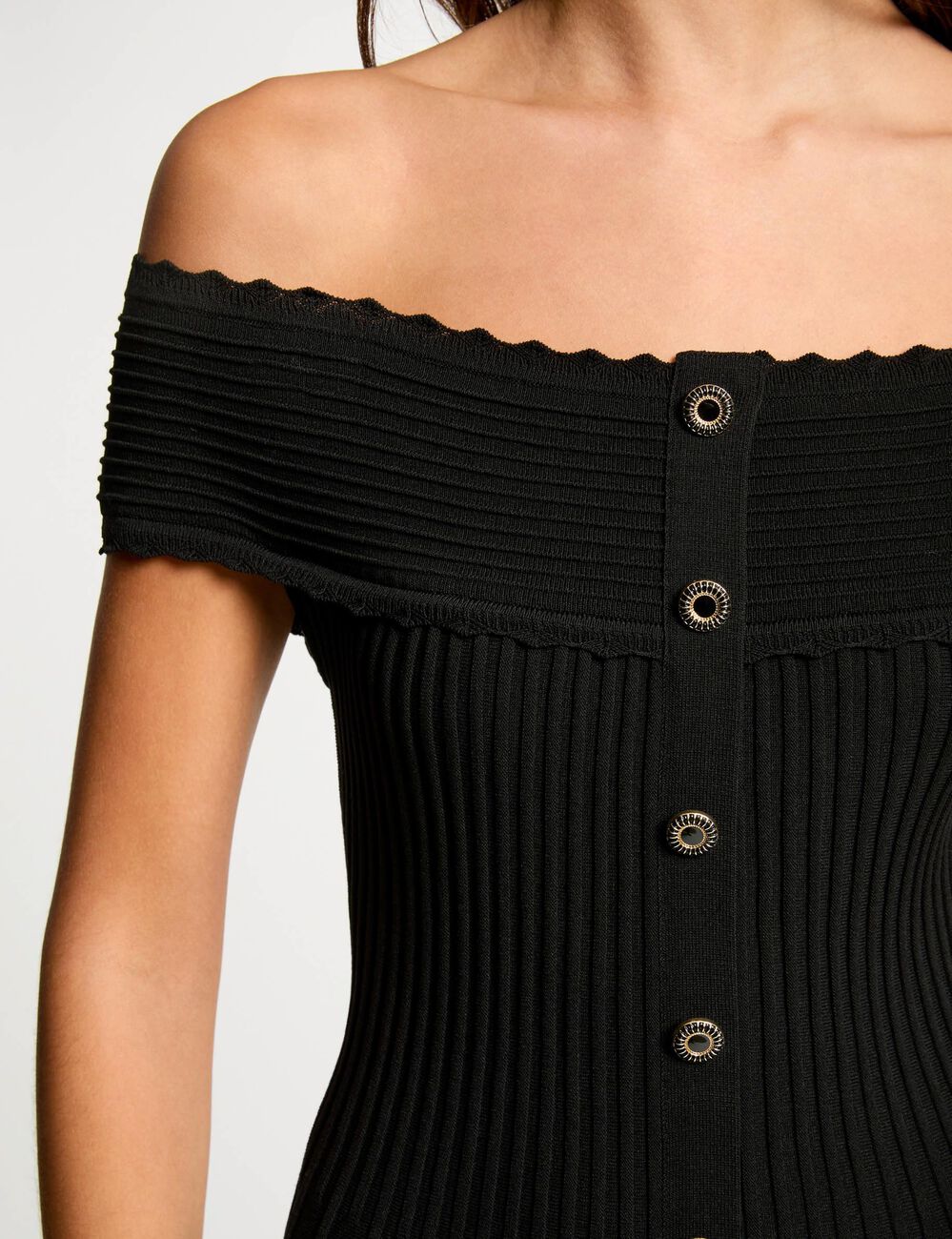 Robe tricot courte trapèze noir femme