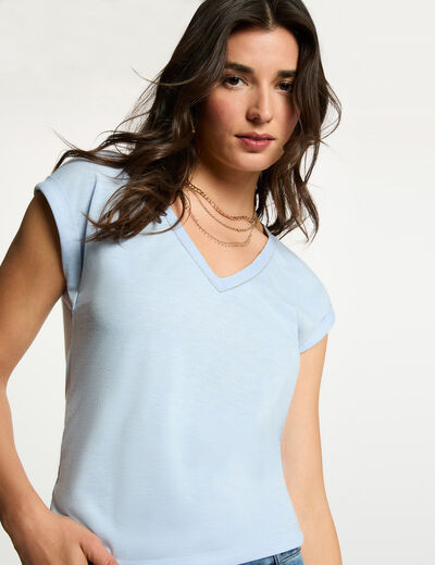 T-shirt manches courtes bleu ciel femme