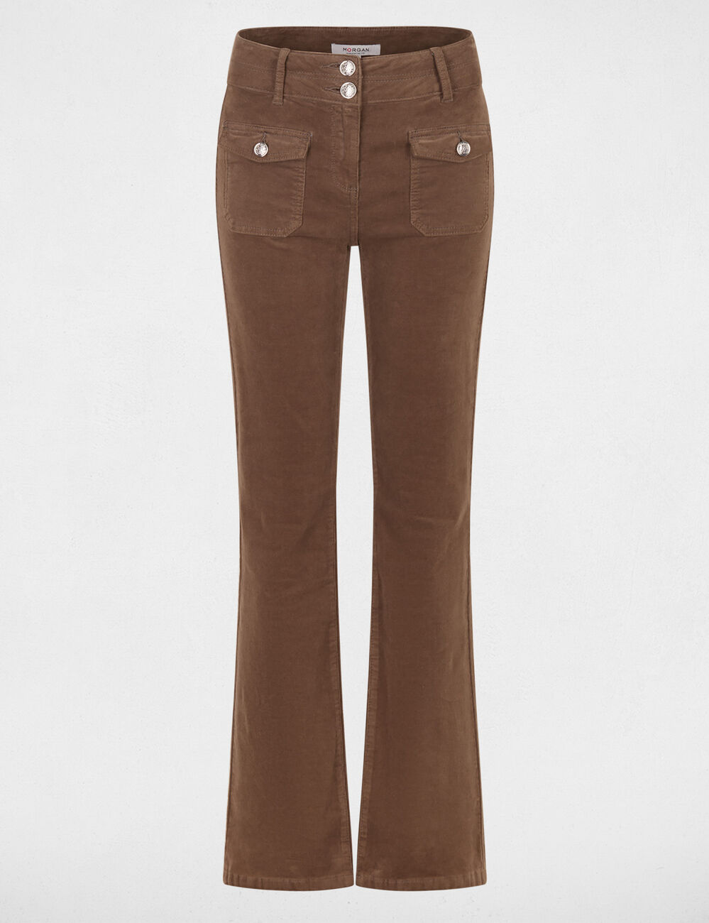 Pantalon ajust&eacute; velours vert kaki femme