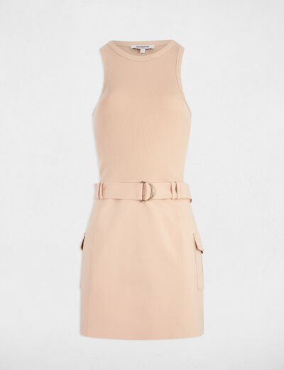Kurzes, figurbetontes Kleid mit Gürtel beige damen