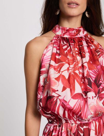 Robe satinée col montant multicolore femme