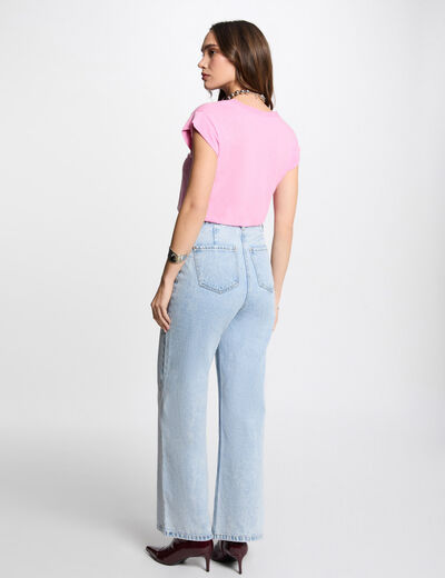 Kurzarm-T-Shirt und V-Kragen rosa damen