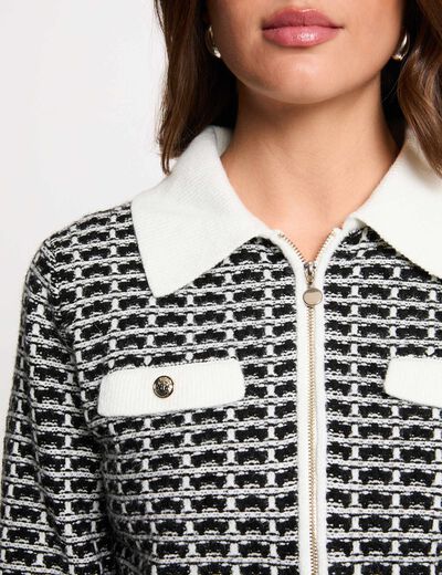 Veste jacquard chevron noir femme