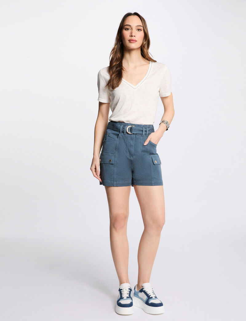 short cargo ceinture bleu petrole femme Short cargo ceinturé bleu pétrole femme