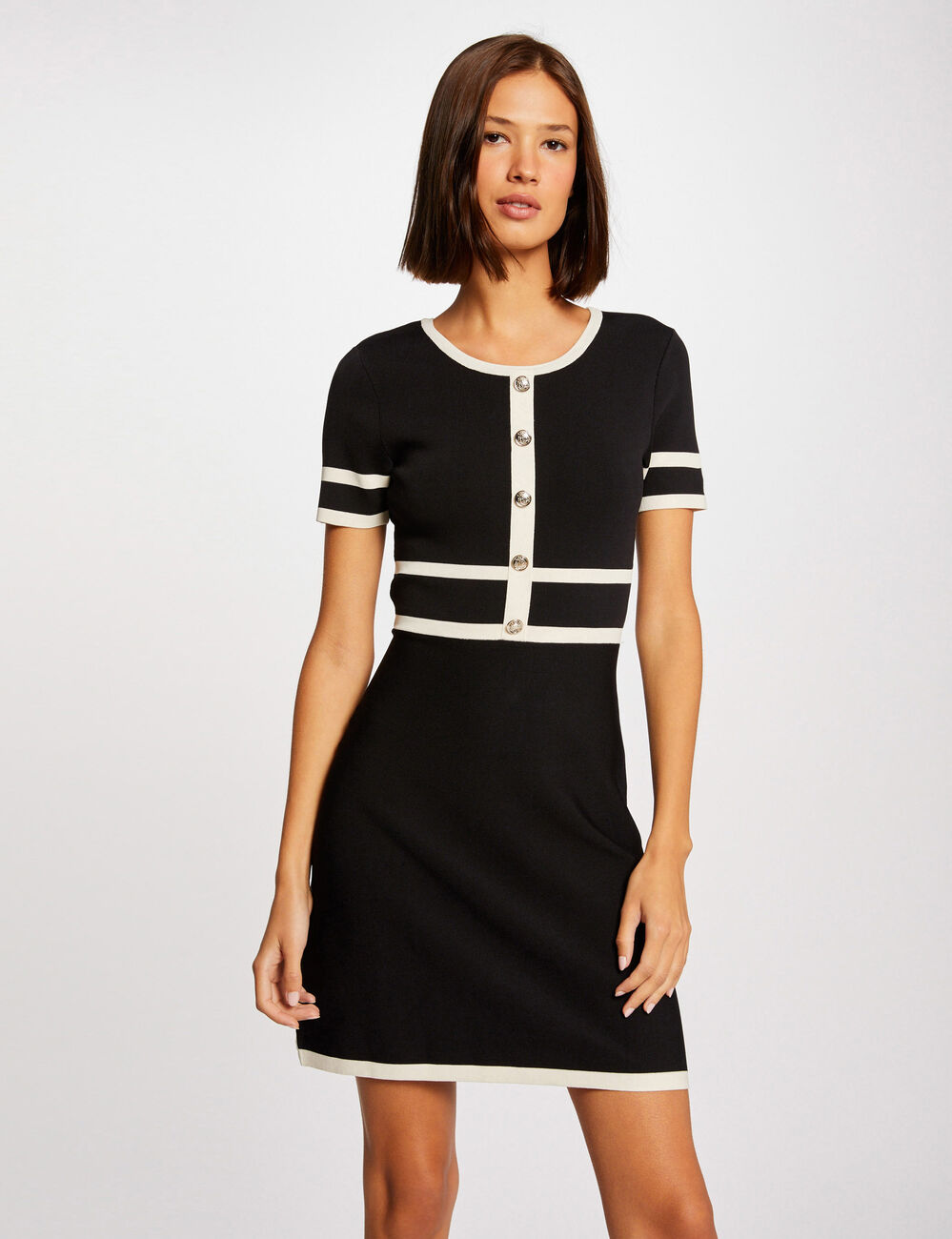 Robe pull droite manches courtes noir femme