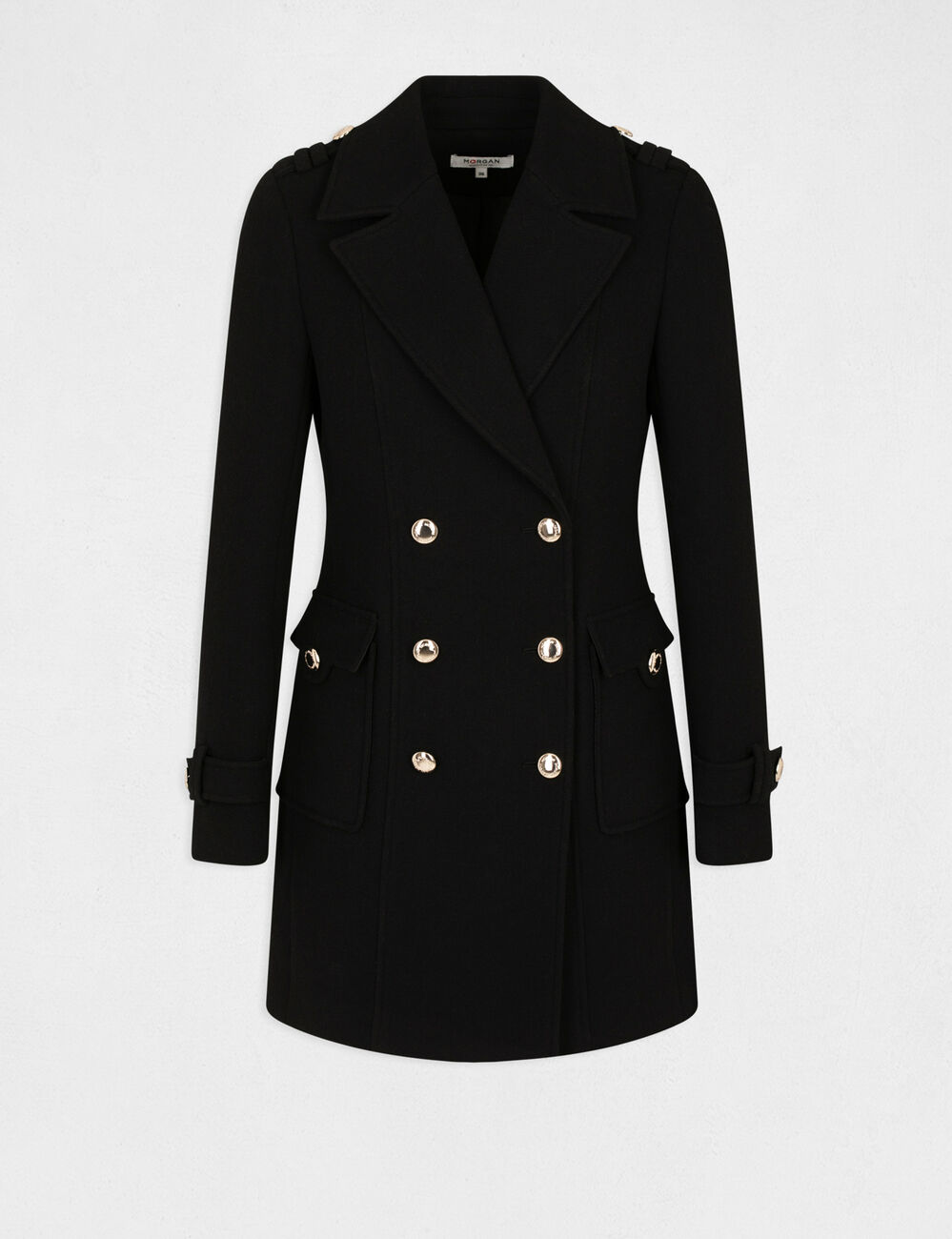 Manteau droit boutonn&eacute; noir femme