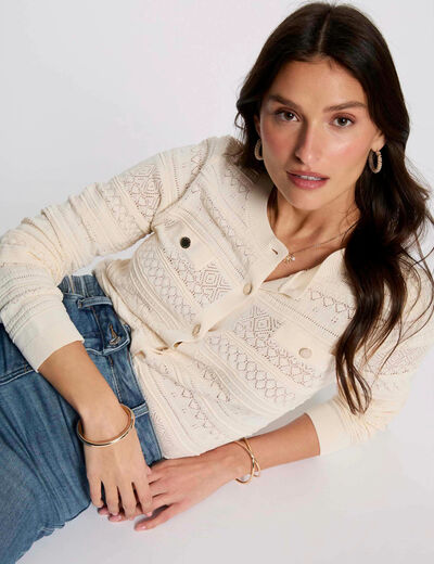 Rundhals-Cardigan elfenbein damen
