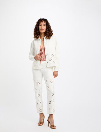 Veste en jean brodée blanc femme