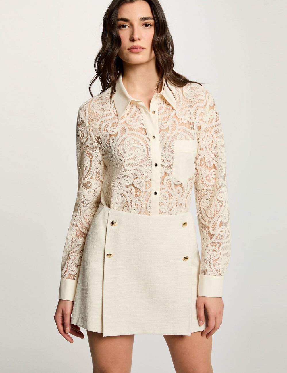 Jupe-short tweed ajust&eacute;e sable femme