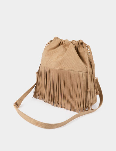 Sac seau suédine beige femme