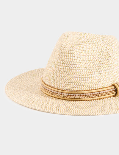 Hut geflochten mit Schmuckdetails beige damen