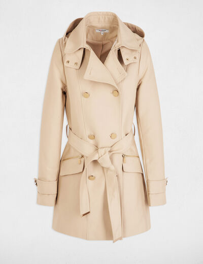 Trenchcoat mit Gürtel und Kapuze sandfarben damen