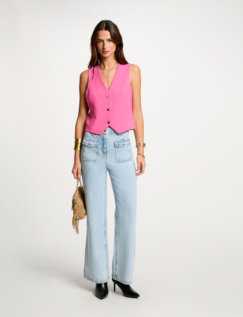 gilet sans manches col en v rose femme Gilet sans manches col en V rose femme