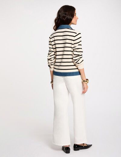 Gilet col à revers rayé ivoire femme