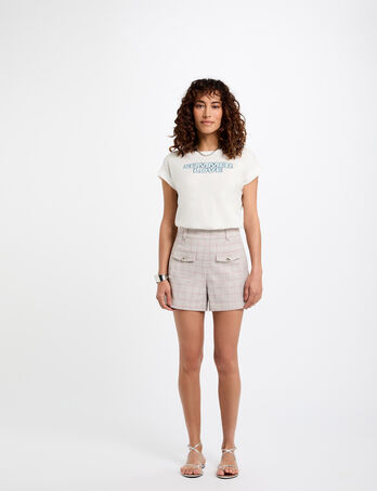 Short taille haute à carreaux multicolore femme