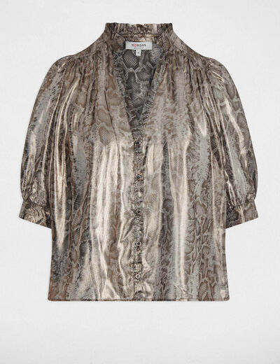 Chemise ajustée manches bouffantes multicolore femme