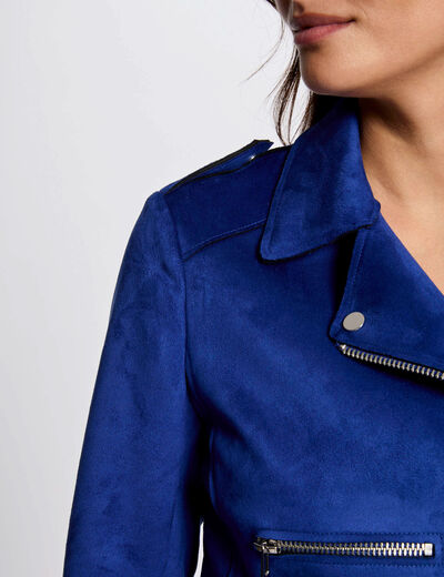 Blouson court zippé suédine bleu electrique femme