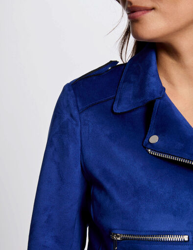 blouson court zippe suedine bleu electrique femme Blouson court zippé suédine bleu electrique femme