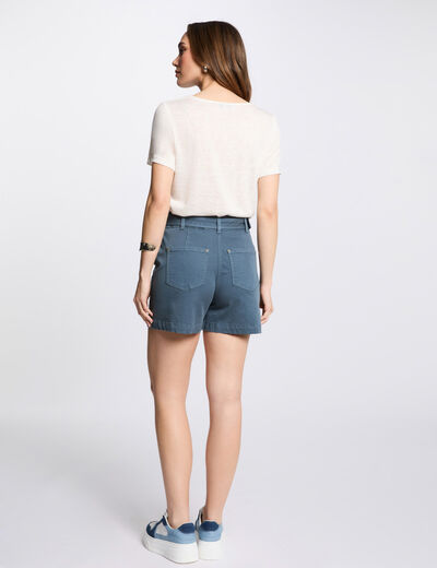 Short cargo ceinturé bleu pétrole femme