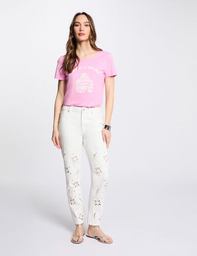 Bestickte gerade Jeans weiss damen